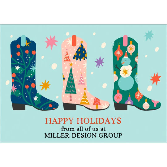 Festive Western Boots Flat Holiday Cards